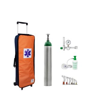 Kit Oxigênio 5L Bolsa Laranja E Azul Com Rodinhas Sem Carga Válvula com Fluxomêtro