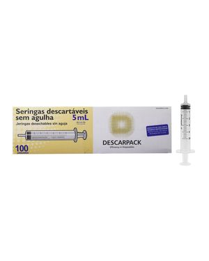 Seringa 5 ml sem Agulha Bico Slip - Caixa com 100 Unidades